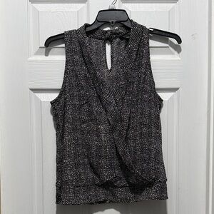 White House Black Market Grey & Black Sleeveless Crossover Blouse